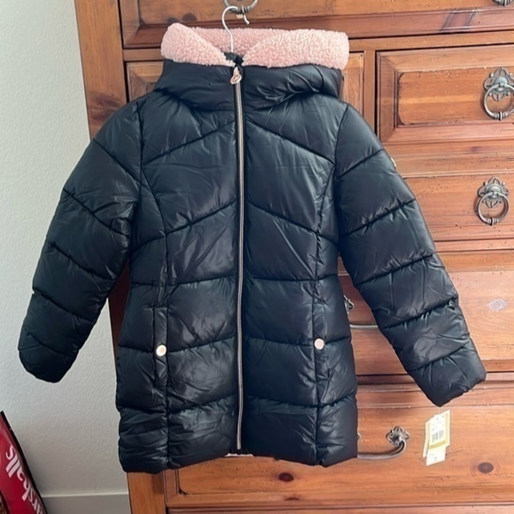 NWT Michael Kors Girl’s Black And Pink Winter Coat, Size 14!